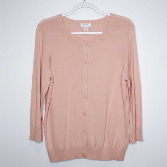 Nordstrom Womens Pima Cotton Cardigan‎ Sweater Size Medium Pink Office Staple - Picture 1 of 8